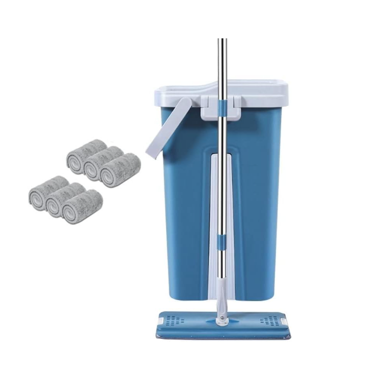 Mop and Bucket with Wringer Set, Hands Free, With 2 Reusable Microfiber Pads