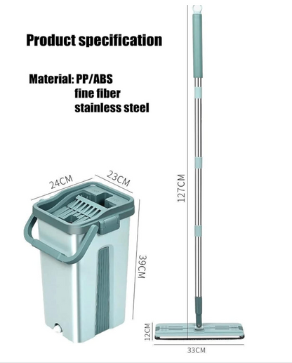 Mop and Bucket with Wringer Set, Hands Free, With 2 Reusable Microfiber Pads